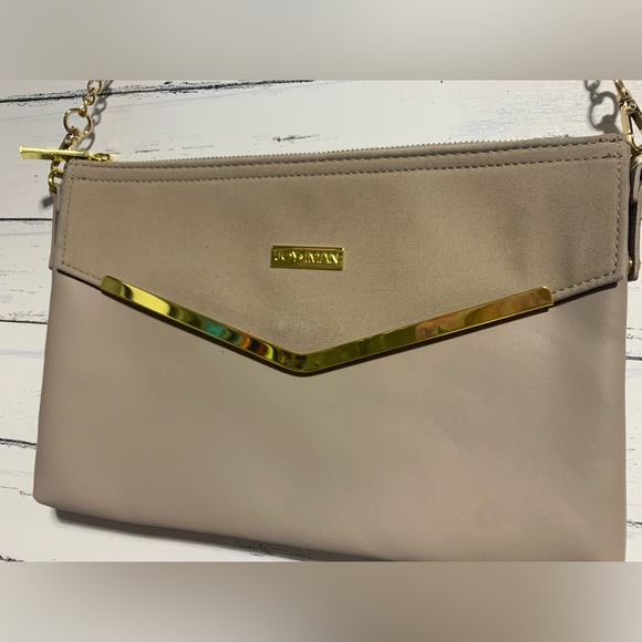 Joy & Iman Gray Leather Shoulder Bag Gold Tone Chain Strap 12”x 8”x 0.5” - Picture 5 of 13